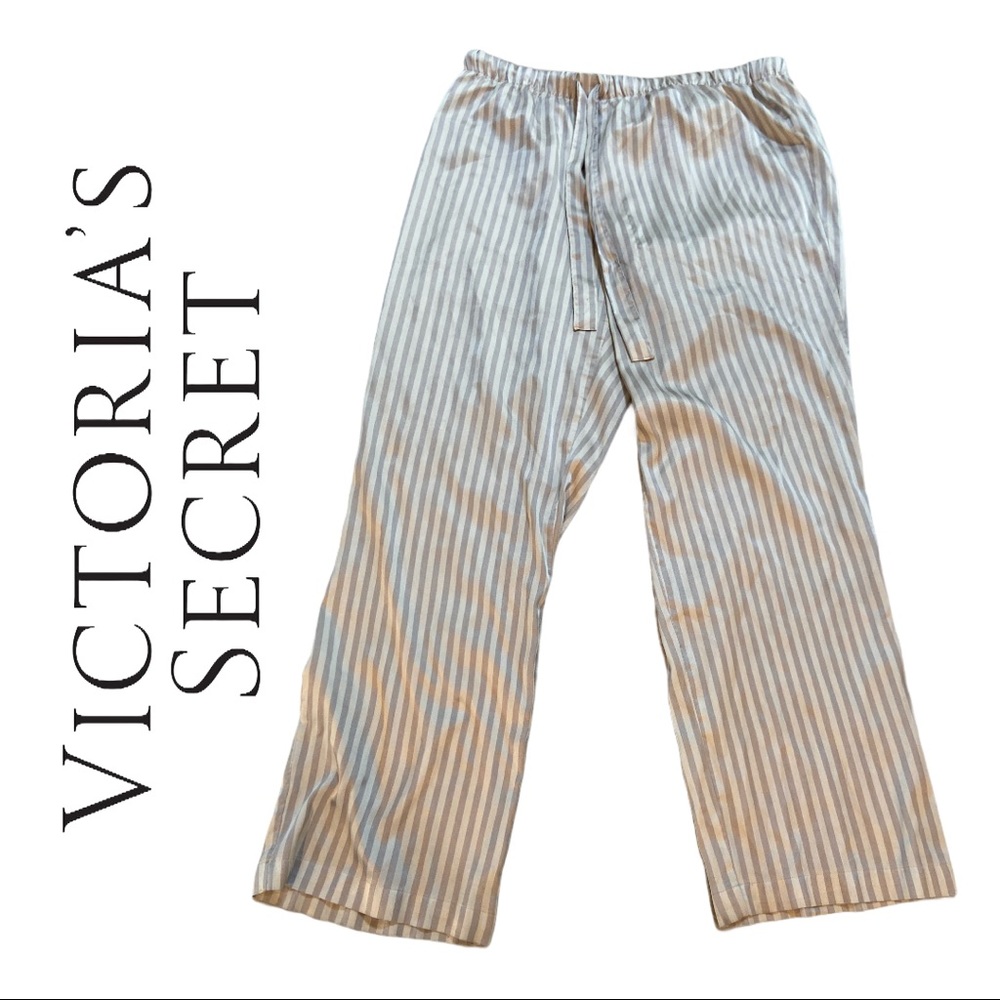 Victoria’s Secret Striped Grey Silver silky pajama pants elastic waist size L